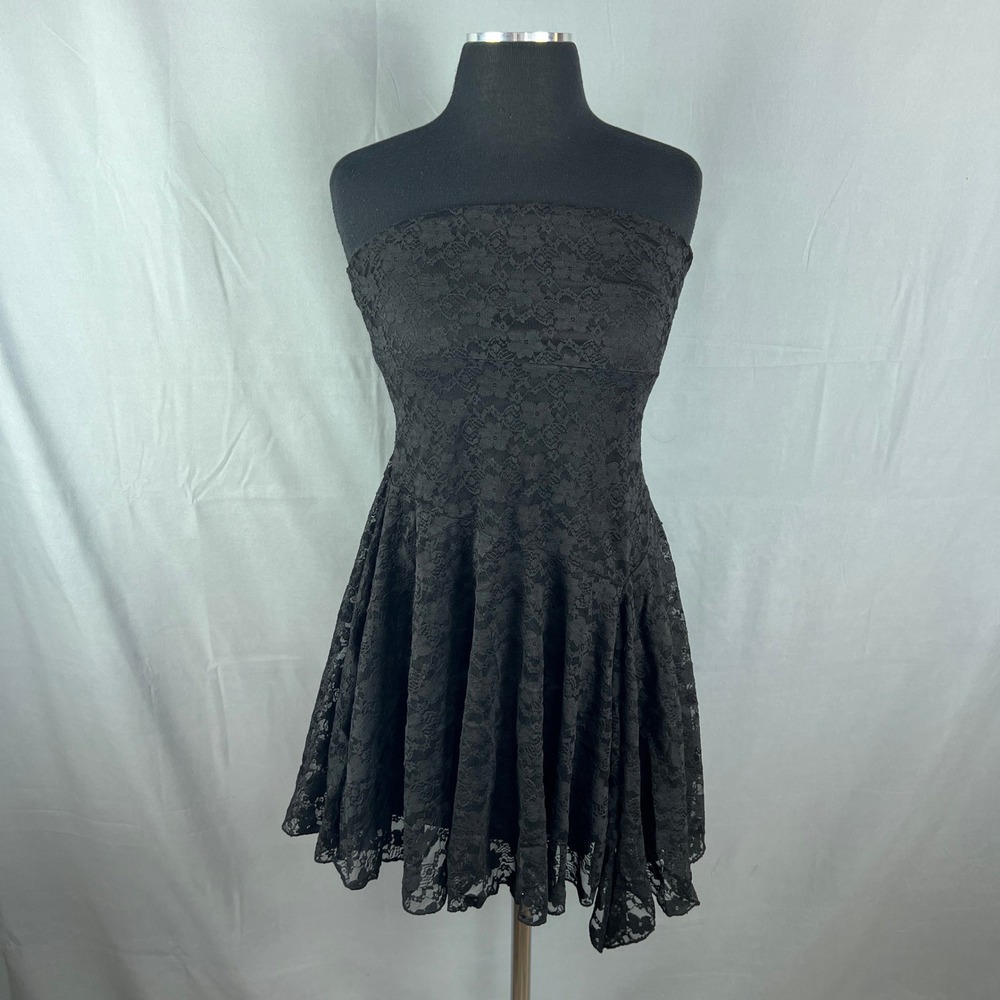 Forever 21 Off The Shoulder Mini Dress Women L Black Floral Lace Detail Festival